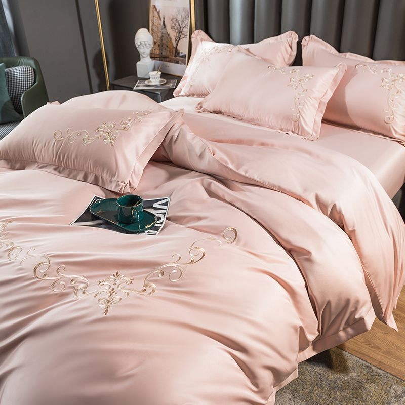 夏季酒红色冰丝床上四件套结婚婚庆床单被套欧式三件品轻奢床套件