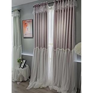 韩式 ins风卧室少女公主风窗帘遮光绿色 飘窗2022年新款