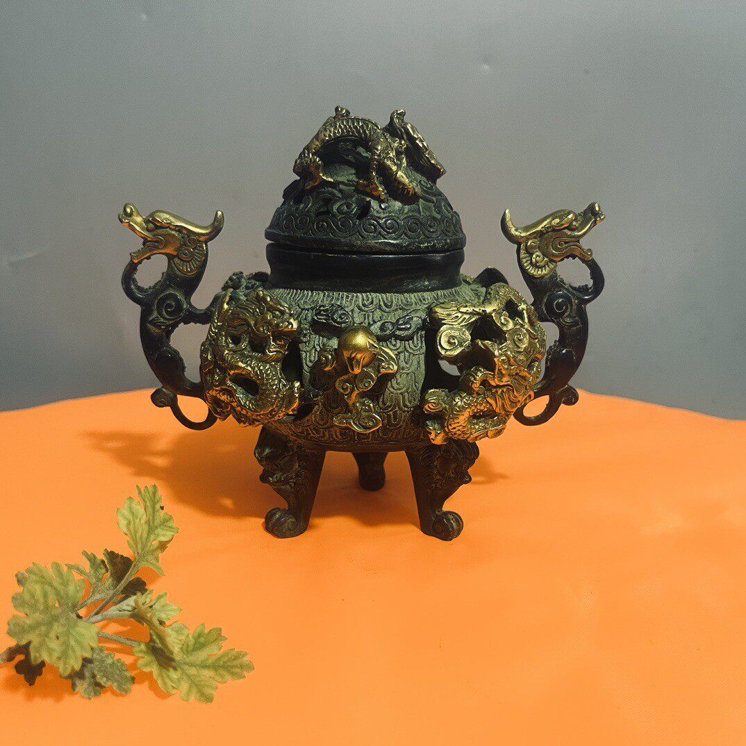 古玩仿古做旧工艺品黄铜貔貅香炉三足熏香炉香炉小双耳家居摆件