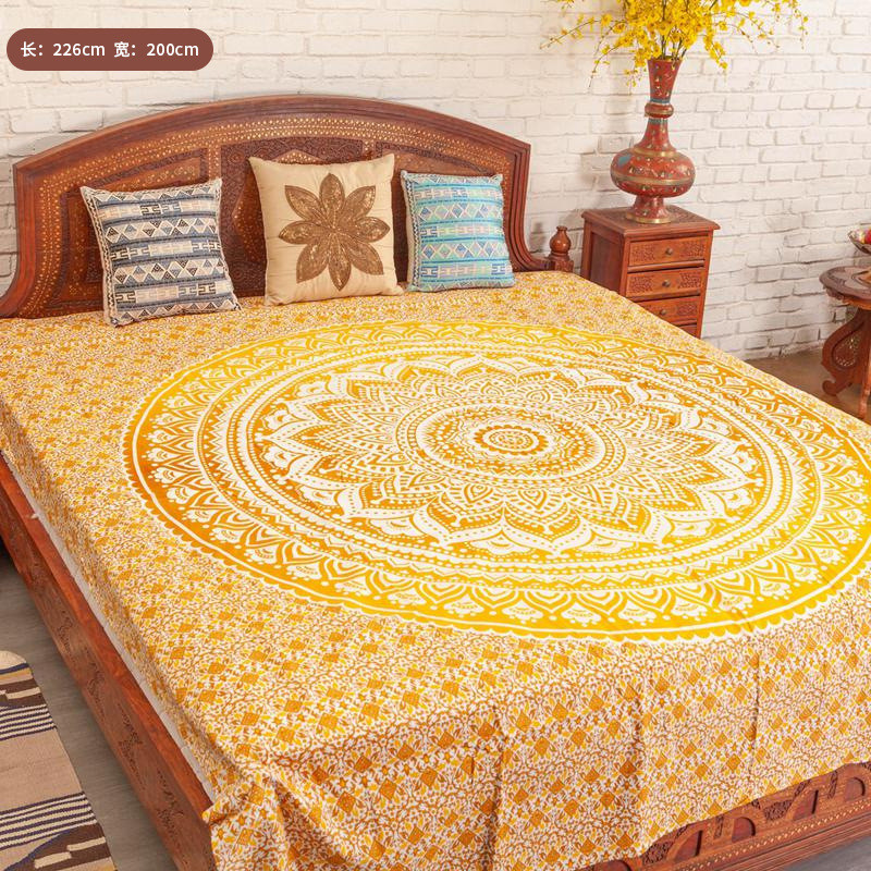 床边手板印花床单多用布艺可做桌布搭毯卧室印度垫波西米亚床单
