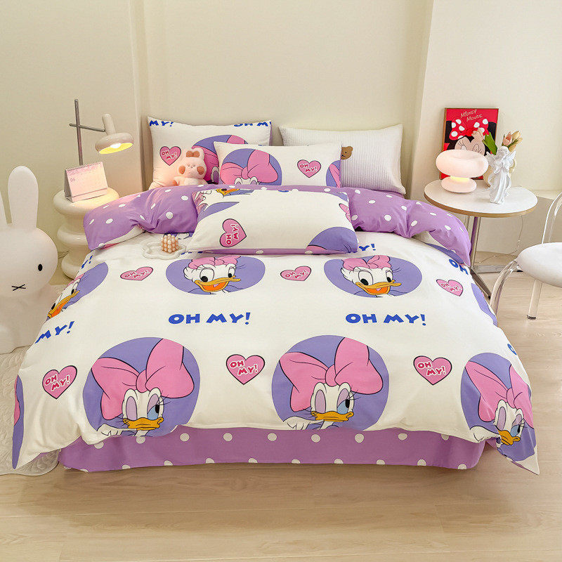 ins风卡通亲肤棉枕套2024新款宿舍床单被套床上四件套床上用品,床上用品,床品套件/四件套/多件套,淘宝优惠券,粉丝福利购,淘宝优惠卷