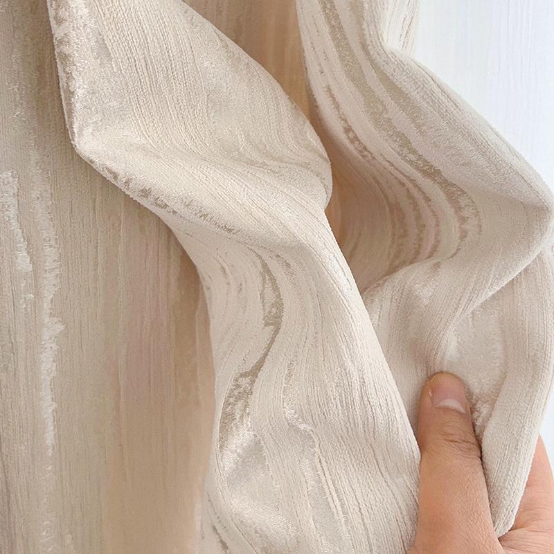 新款鎏金法式奶油风雪尼尔窗帘风琴皱窗帘雪尼尔布皱窗帘遮光卧室