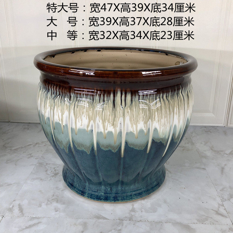 花盆大口径30以上的孔雀蓝纹红爆特盆客厅办公楼幸福树陶瓷特大盆