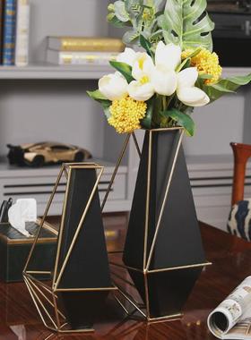 热销轻奢现代几何金属花瓶摆件简约创意个性餐桌客厅桌面装饰插花
