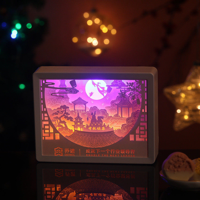 厂家直供3d立体光影纸雕灯纸质公司创意礼品床头桌面中秋节摆件
