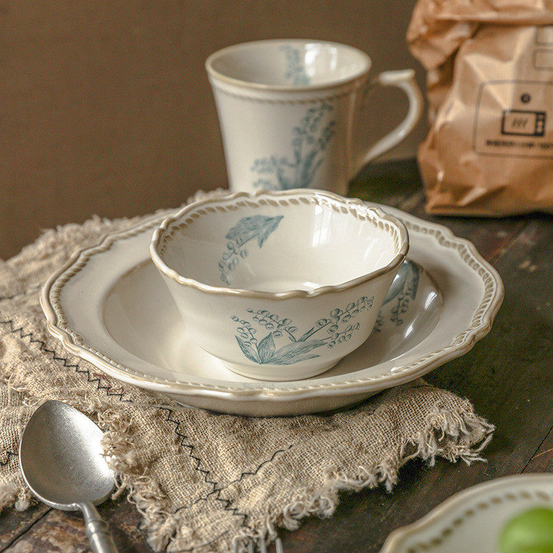 法式复古铃兰陶瓷餐具套装米饭碗鱼盘菜盘沙拉盘子中古甜品盘面碗,餐饮具,餐用托盘,淘宝优惠券,粉丝福利购,淘宝优惠卷