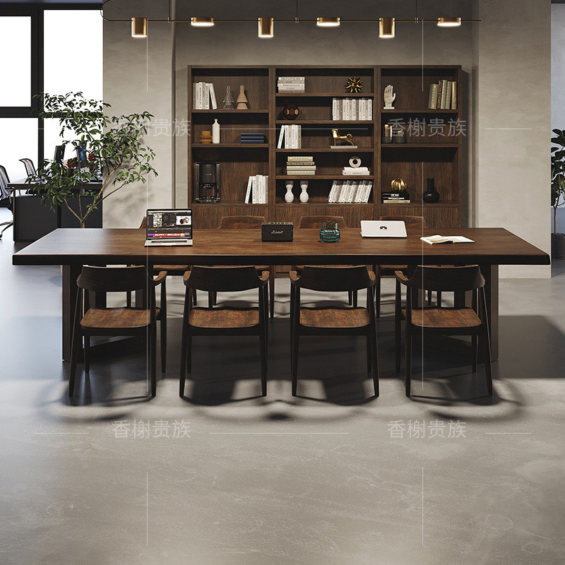 美式实木办公桌公司图书馆实木办公桌椅组合职员大型会议桌长条桌