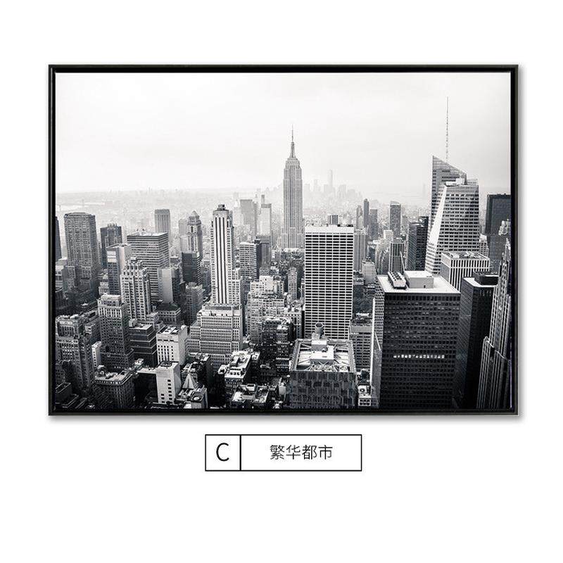 繁华都市现代简约客厅装饰画摄影艺术壁画创意后现代风格黑白挂画