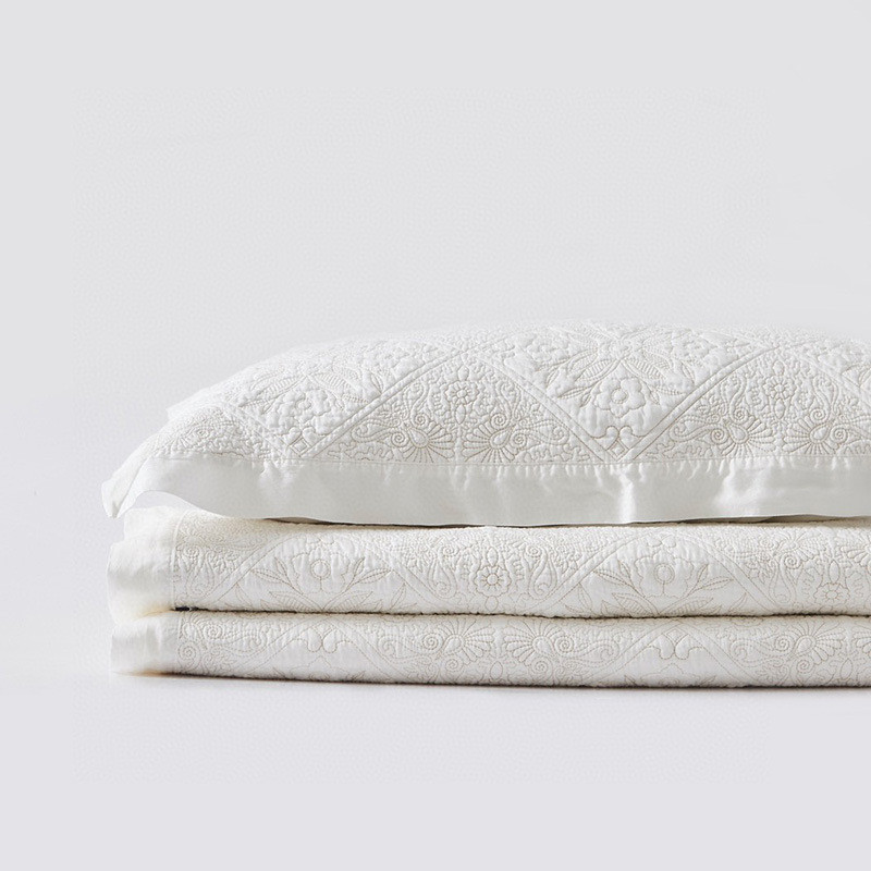 wm9a素色兰绗天丝精缝床盖三件套春夏加厚床单夏季被罩空调被