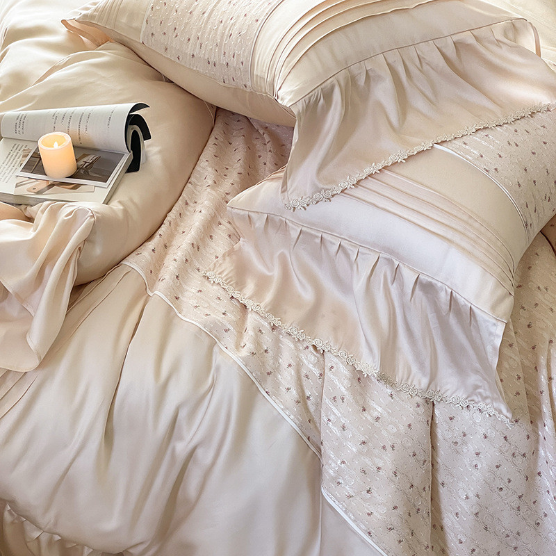 热销m3no批发春夏感100支兰精天丝四件套少女心花卉刺绣被套凉法