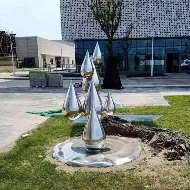 热销不锈钢水滴镜面几何块面石头雕塑雕塑鹅卵石造型户外草坪金属
