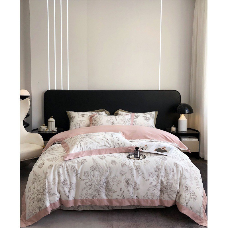 高端田园100支长绒棉磨毛四件套全棉美式风玫瑰印花被套保暖床品