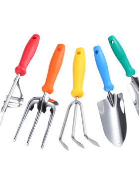 佰世园艺新款塑料柄五件套套装工具园艺工具铲子齿耙叉子碳钢批发