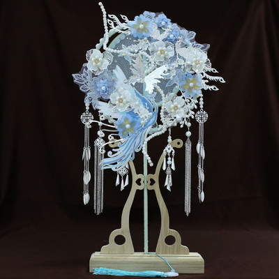 新娘结婚秀禾中式白月光遮面金色百搭diy成品喜扇金双面团扇9152