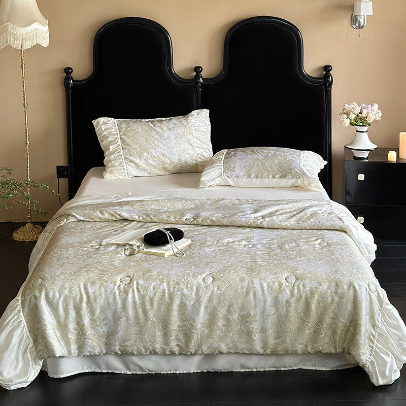 可水洗小清新60s天丝夏凉被四件套轻奢数码印花褶皱边夏季空调被