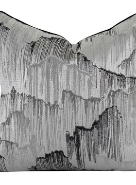 新中式客厅沙发抱枕组合售楼处样板房橙色灰色轻奢水墨画靠垫靠包