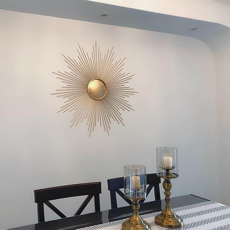 铁艺金色个性家居客厅铁艺壁饰欧式创意背景墙壁挂太阳装饰镜挂件