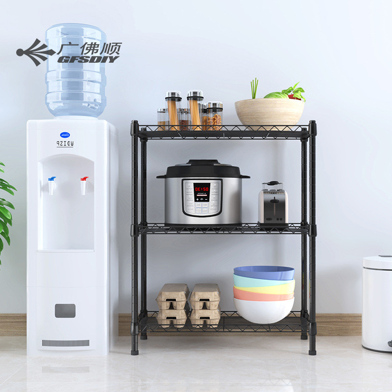 储物架落地架子网架3黑色不锈钢层置物架三层卧室间隙简约搁架