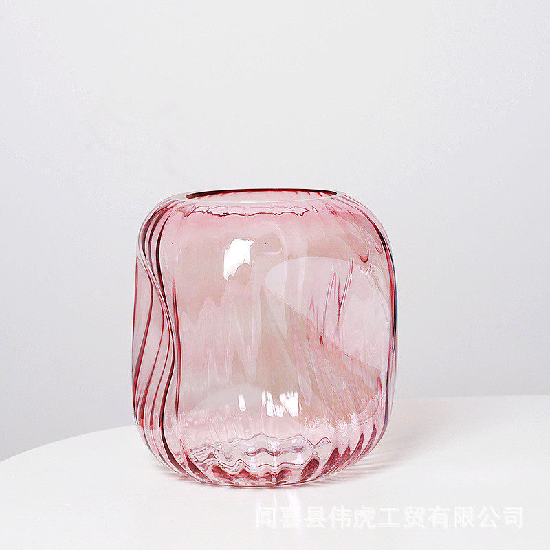 扭动创意欧式竖纹玻璃花瓶电镀客厅插花水培装饰摆件个性彩色花器
