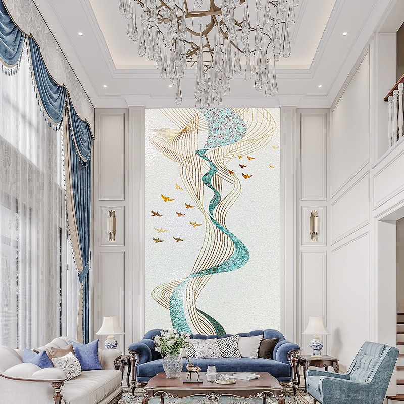 马赛克背景墙玻璃轻奢艺术玄关拼图装饰画壁画卫生间手工剪画瓷砖图片