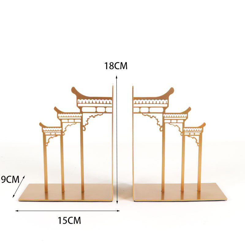 新中式书桌建筑牌坊书档书靠样板间书房办公室金属客厅装饰品摆件