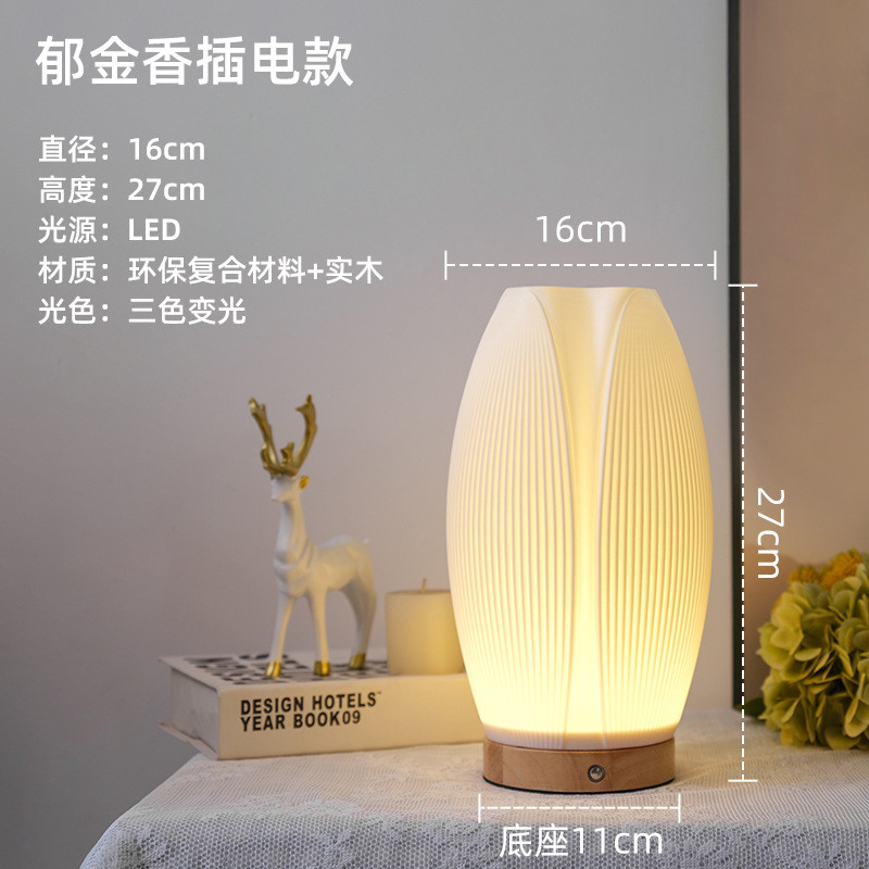 新款桌面北欧装饰台灯实木3d创意充电摆件卧室夜灯批发