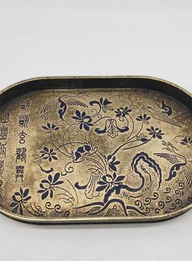 仿古铜盘子纯手工漆绘纯铜茶盘托盘壶垫家居装饰摆件干泡功夫茶具