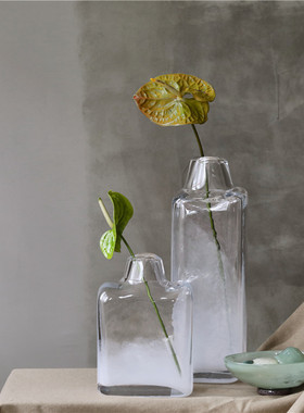 新品厚重大号小口方形工艺品摆件玻璃花瓶柜台家居酒店透明批发