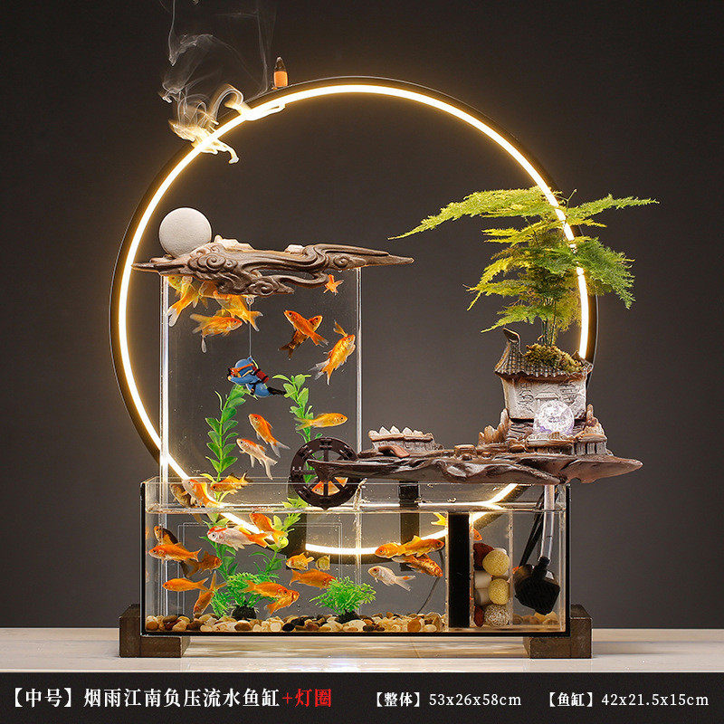 h增方形客厅小型桌面超白玻璃陶瓷循环鱼缸氧过滤三合一创意家流,宠物/宠物食品及用品,桌面缸,淘宝优惠券,粉丝福利购,淘宝优惠卷