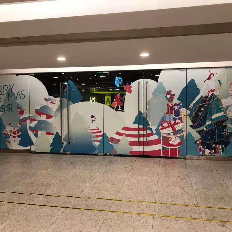 深圳uv喷绘厂家打印超透定制尺寸贴圣诞新年橱窗玻璃贴可磨砂