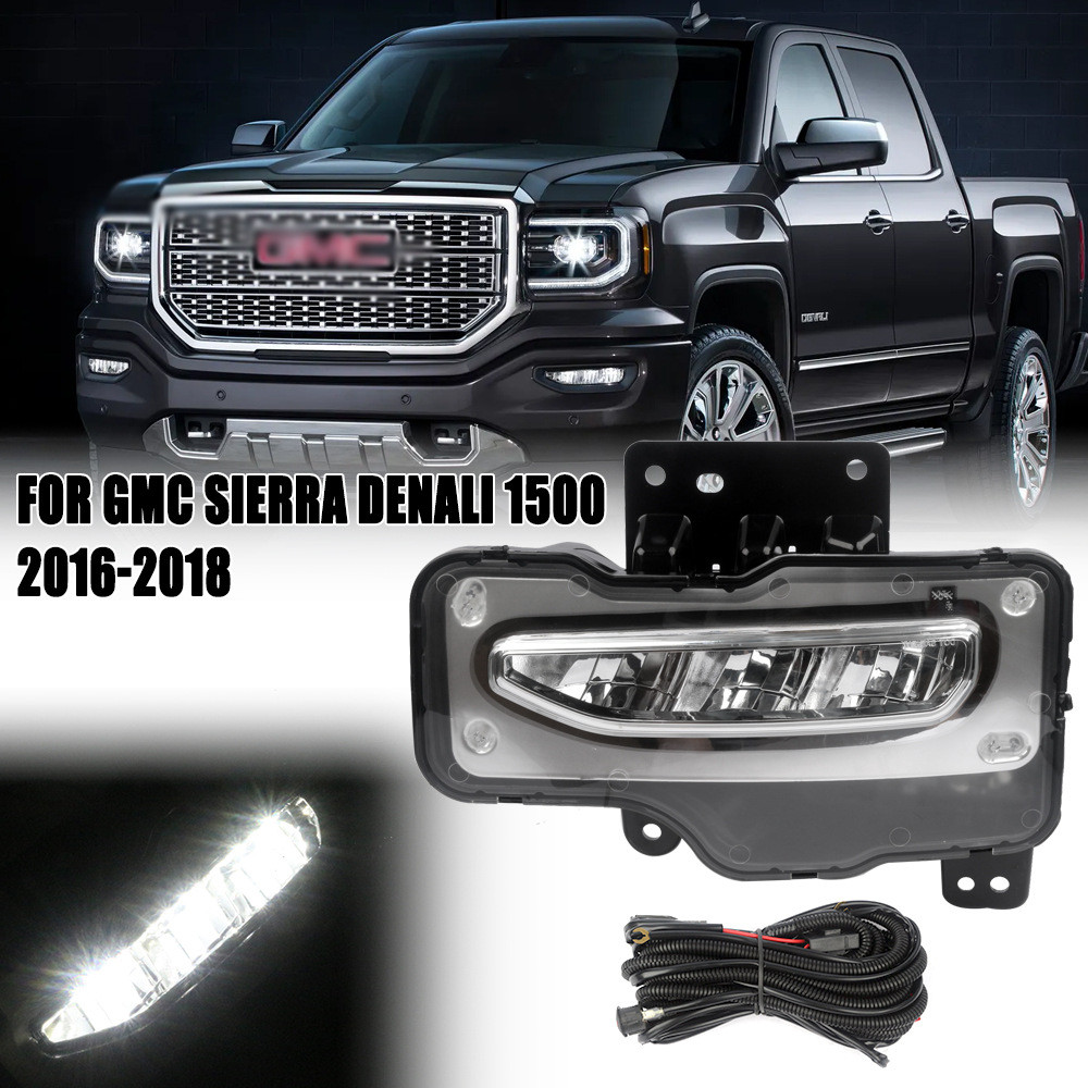 适用GMC16/17/18款Sierra Denali 1500前雾灯总成LED日间行车杠灯
