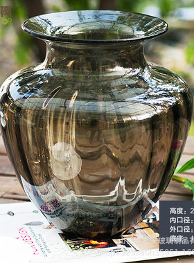 创意复古纹理玻璃花瓶原色条纹反口南瓜花瓶手工花瓶人工吹制