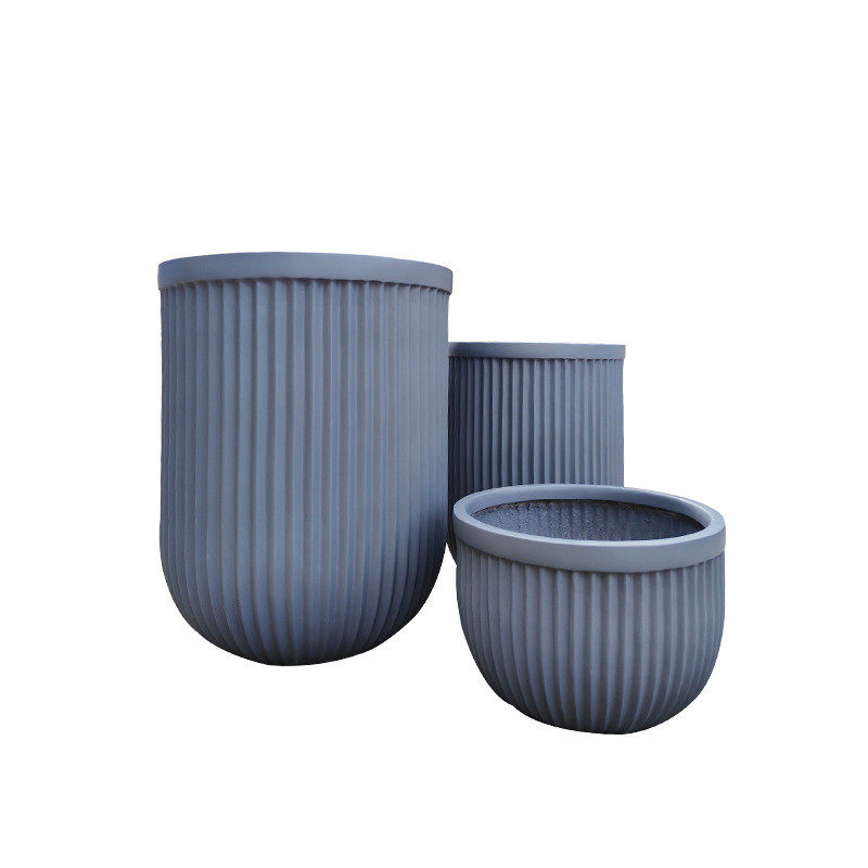 创意纹理玻璃钢花盆商场美陈现代简约石仿漆花器户外公园螺纹花箱