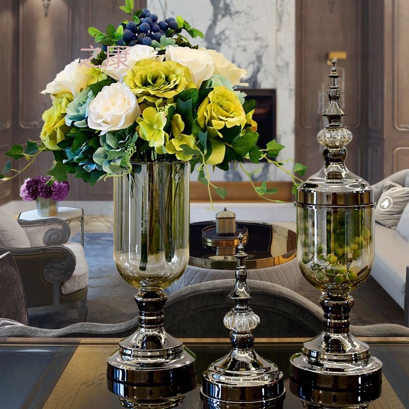 热销zk欧式轻奢花瓶摆件客厅电视柜家居餐桌仿真装饰插花花艺假花