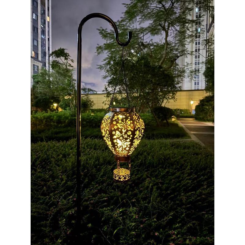 新品铁艺太阳能蝴蝶热气球吊链庭院花园灯笼景区装饰吊灯