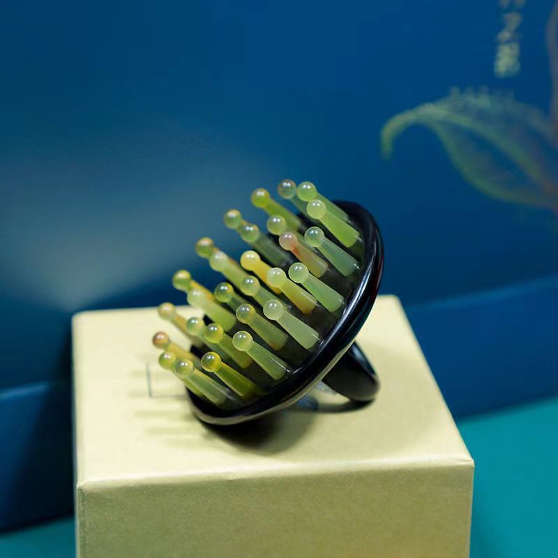 源头护理绿檀木梳指环经络按摩梳厂家美发梳头部按摩梳子28齿