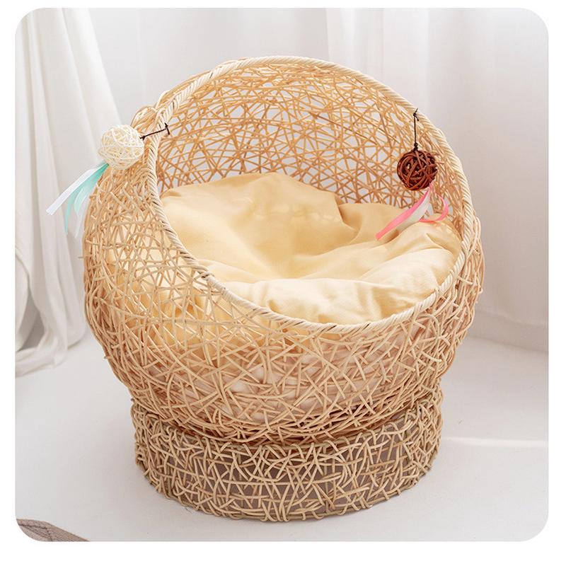 四季通用半封闭式宠物窝猫吊床编织藤编猫窝别墅猫笼子保暖猫窝