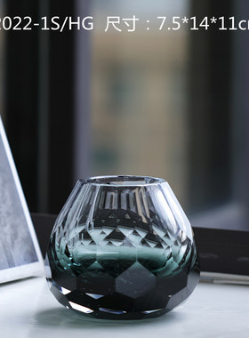 吕林霞设计刻套色透明水晶花瓶圆球厚重重工花器软装磨新品装饰品