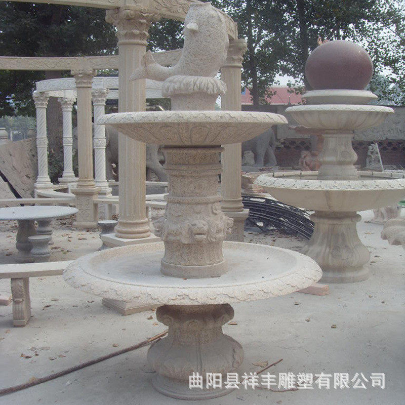 石雕喷水象头出水摆件庭院户外园林流水造景厂家动物雕塑挂件供应
