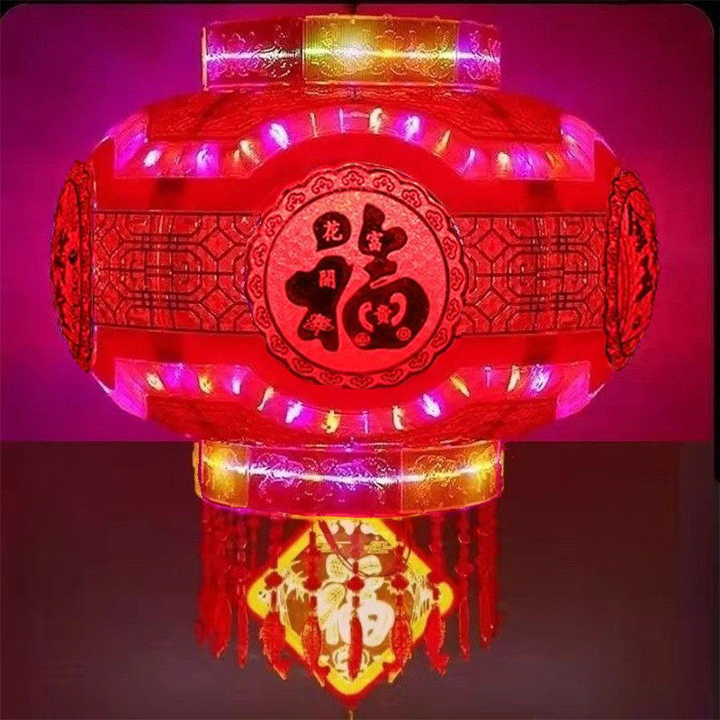 硬壳七彩旋转走马灯新年阳台乔迁笼春节大红灯笼新款电灯结婚