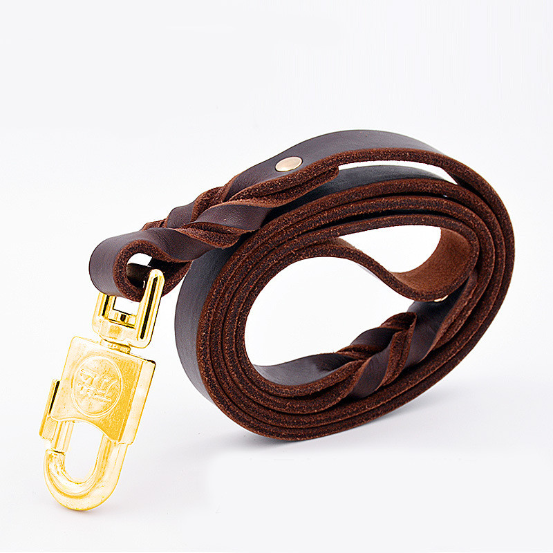 加宽宠物牵引带头层牛皮软狗牵引绳中大犬皮链控制训练牵链带锁扣