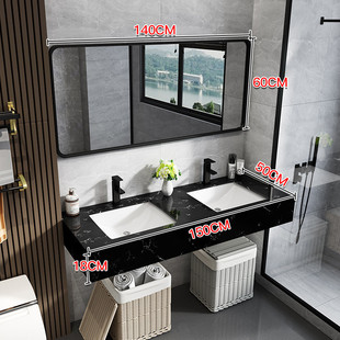 w~新款现代简约大理石双盆洗手台一体浴室柜组合公共卫生间洗漱洗