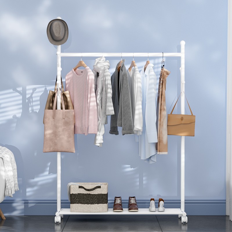 单杆式衣帽架落地家用阳台卧室内晒衣挂衣架简易可移动加粗晾衣架