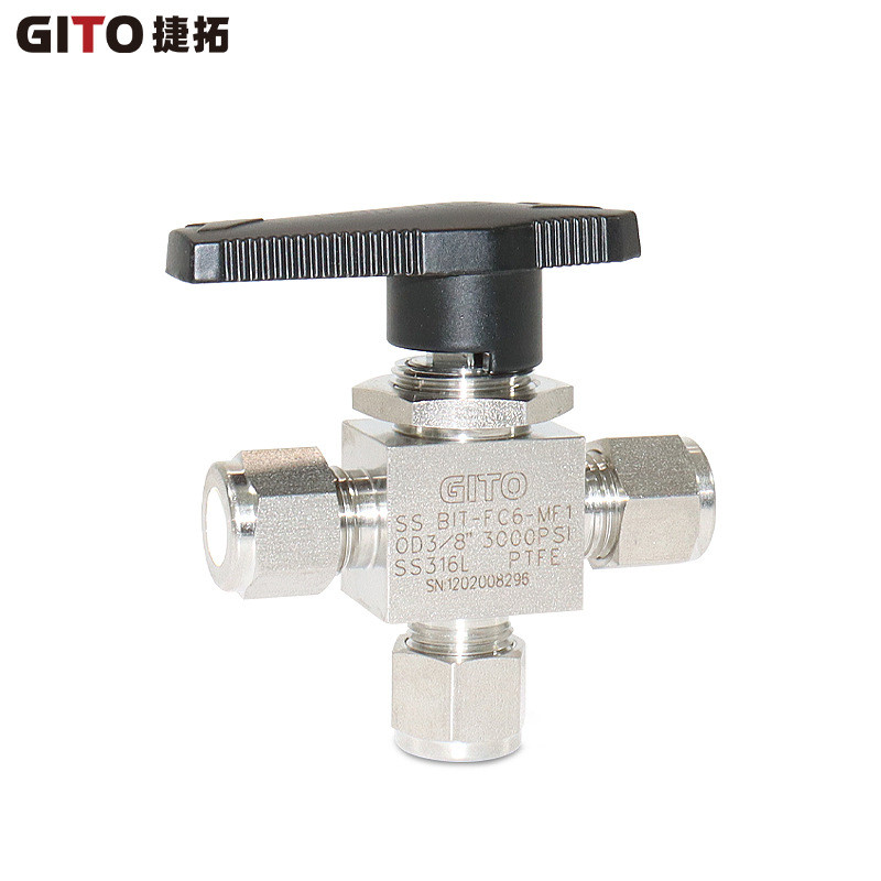 卡套三通球阀OD3/8 一体式不锈钢3000PSI仪表卡套球阀