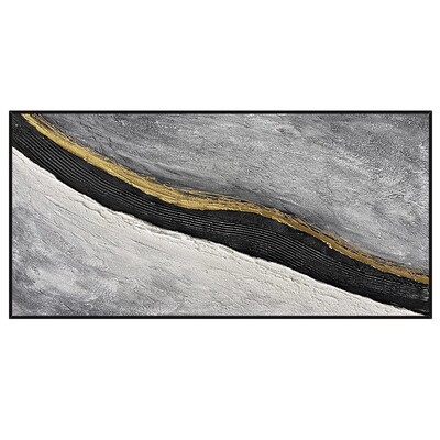 手绘油画川流不息沙发背景墙挂画黑白灰客厅装饰画侘寂风轻奢