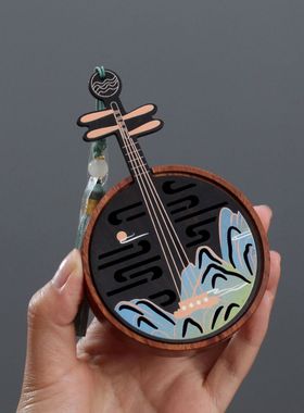 琵琶月琴木质盘香香薰炉室内家用团扇炉便携实木檀香炉礼品中国风