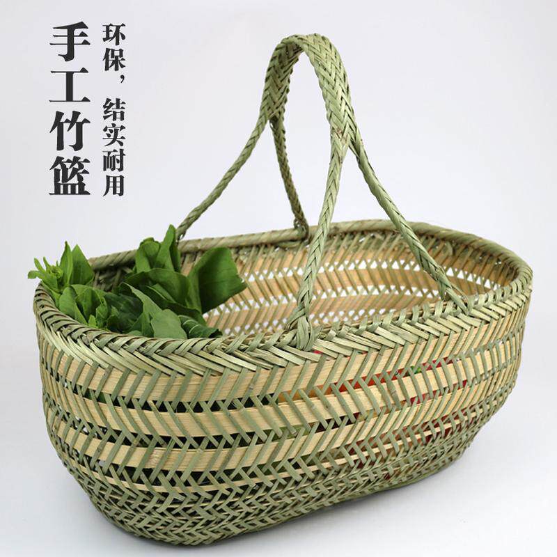 手提鸡蛋篮竹编竹篮买 菜篮子手工竹筐水果篮篮厨房收纳筐家用购