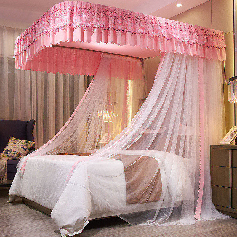 cb*2020新款遮光防尘蚊帐三开蚊帐落地导轨轨道床幔1.5m1.8m床