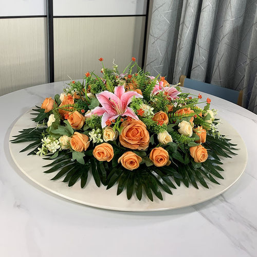 仿真花批发餐桌中间摆花假花电动转盘台花酒店包厢圆桌装饰花摆设