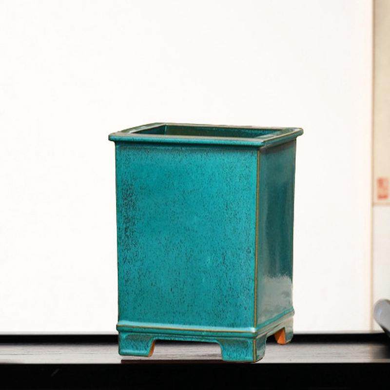 韩永钢高温紫砂花盆段兰花盆釉水盆陶瓷泥上孔雀釉兰花兰草绿植